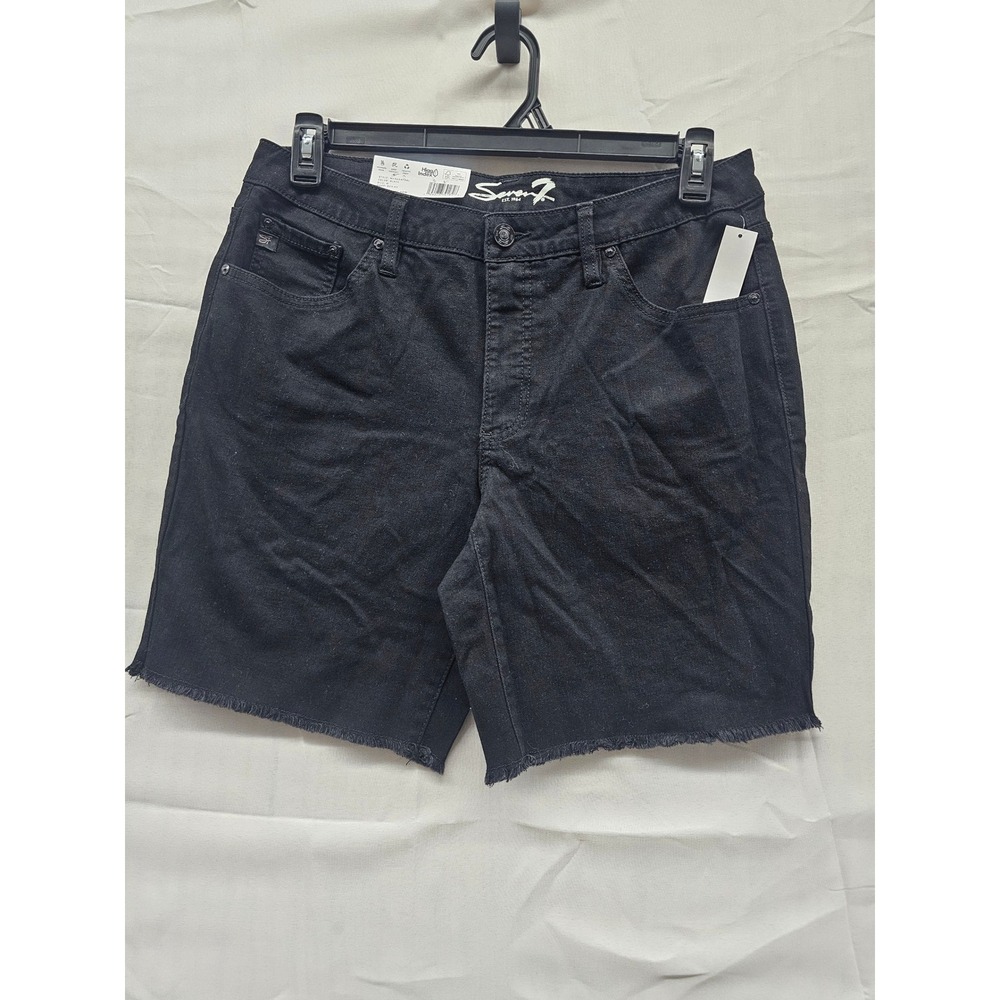 Seven7 Womens Relaxed Bermuda Denim Shorts Black Mid Rise Fray Hem MY3604FRBL 10